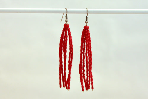 Tassel Earrings - Red Long