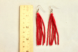 Tassel Earrings - Red Long