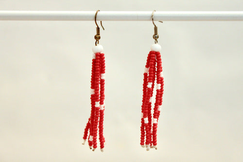 Tassel Earrings - Red with White