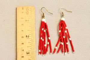 Tassel Earrings - Red with White