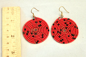 Disk Earrings - Dark Red & Black