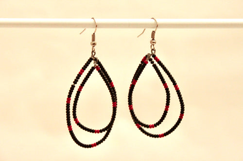 Teardrop Earrings - Black with Red