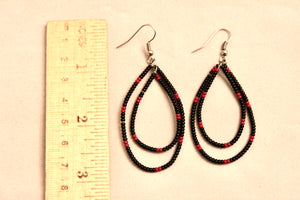 Teardrop Earrings - Black with Red