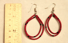 Load image into Gallery viewer, Teardrop Earrings - Dark Red with Black