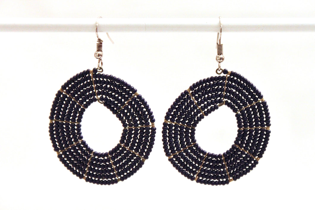 Disk Hoop Earrings - Navy Blue