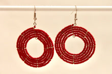 Load image into Gallery viewer, Disk Hoop Earrings - Dark Red