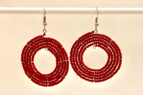 Disk Hoop Earrings - Dark Red