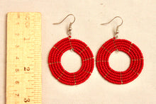 Load image into Gallery viewer, Disk Hoop Earrings - Dark Red