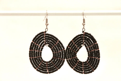 Disk Hoop Earrings - Large Black