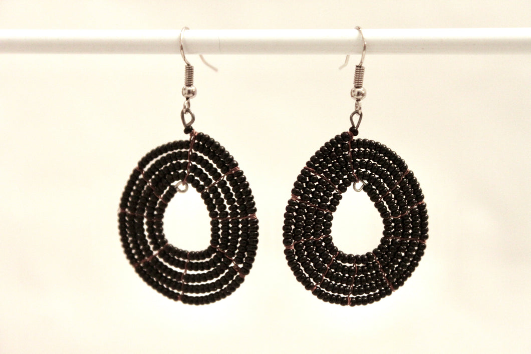 Disk Hoop Earrings - Medium Black