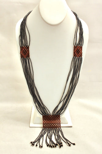 Geometric Shilluk Necklace - Pewter with Brown & Copper