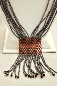 Geometric Shilluk Necklace - Pewter with Brown & Copper