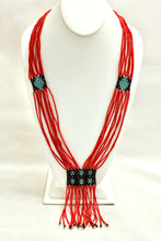 Load image into Gallery viewer, Geometric Shilluk Necklace - Red with Black &amp; Aqua