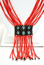 Load image into Gallery viewer, Geometric Shilluk Necklace - Red with Black &amp; Aqua