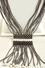 Load image into Gallery viewer, Geometric Shilluk Necklace - Pewter with White &amp; Black