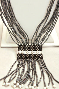 Geometric Shilluk Necklace - Pewter with White & Black