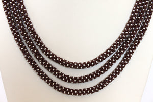 Triple Knitted Rope Necklace - Brown & White