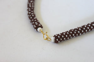 Triple Knitted Rope Necklace - Brown & White