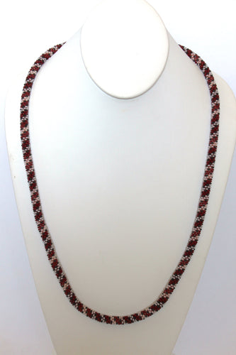 Knitted Rope Necklace - Dark Red, Black & Pearl