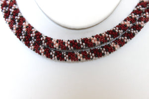 Knitted Rope Necklace - Dark Red, Black & Pearl