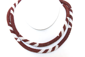 Knitted Rope Necklace - Brown & White