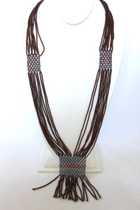 Geometric Shilluk Necklace - Brown, Pewter & Copper