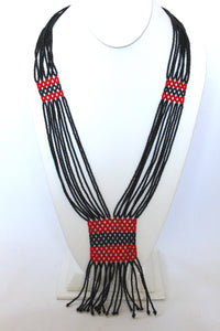 Geometric Shilluk Necklace - Black & Red