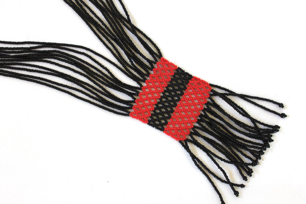 Geometric Shilluk Necklace - Black & Red