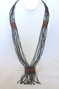 Geometric Shilluk Necklace - Pewter, Brown & Copper