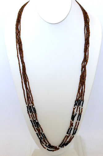 5 Strand Long Necklace - Brown & Black