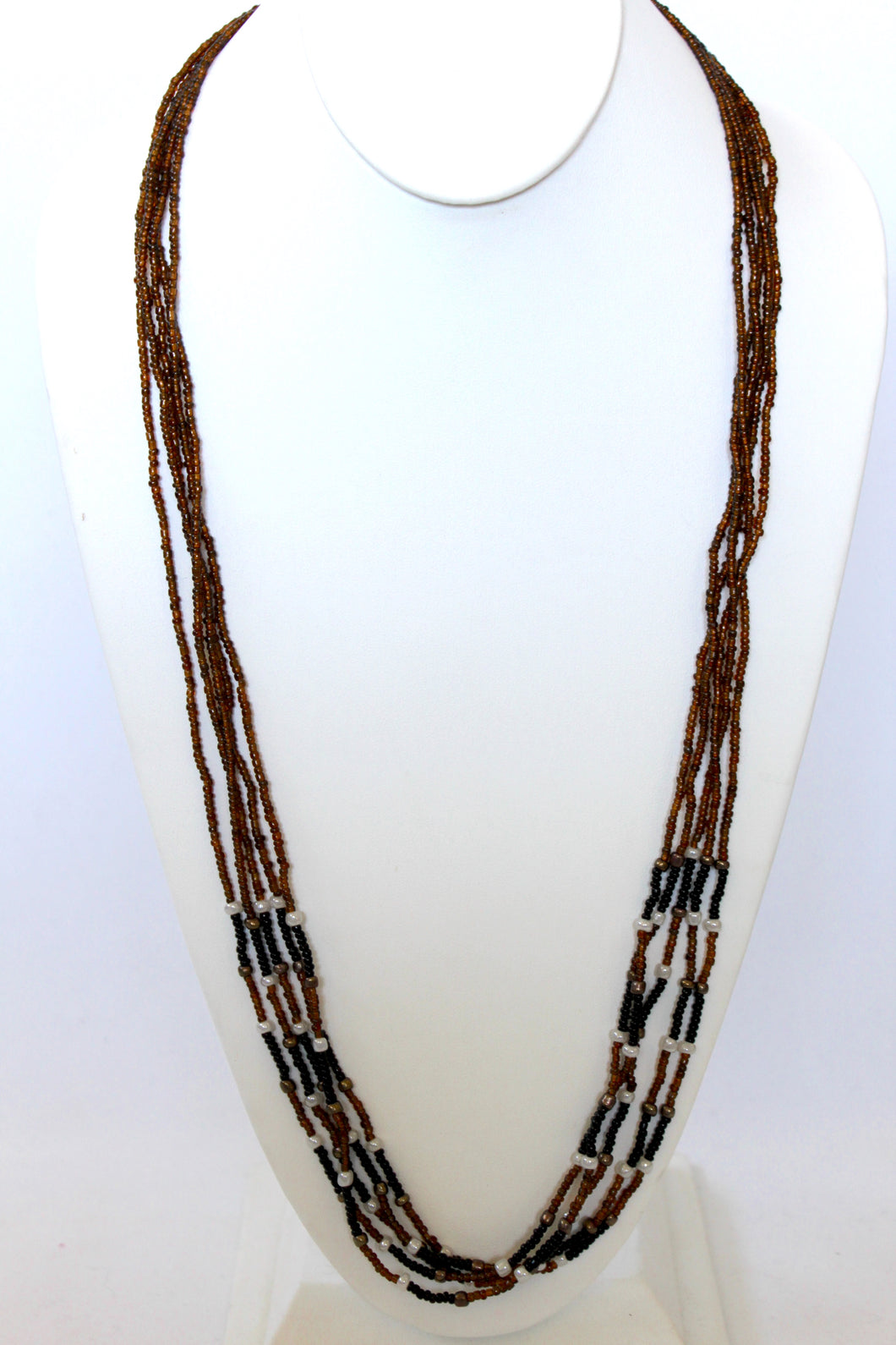 5 Strand Long Necklace - Brown & Black