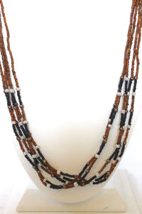 5 Strand Long Necklace - Brown & Black