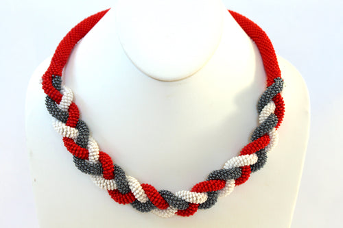 Hand in Hand Necklace - Red, Pewter & White