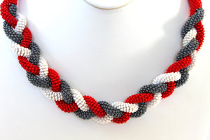 Hand in Hand Necklace - Red, Pewter & White