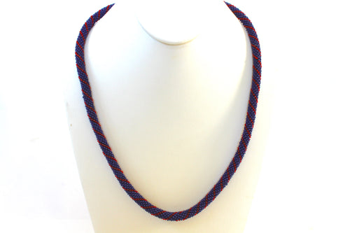 Knitted Rope Necklace - Navy & Red