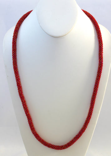 Knitted Rope Necklace - Cherry Red / Fuchsia Pink