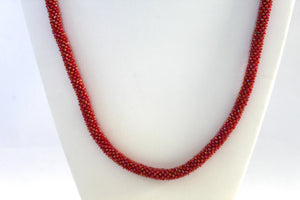 Knitted Rope Necklace - Cherry Red / Fuchsia Pink