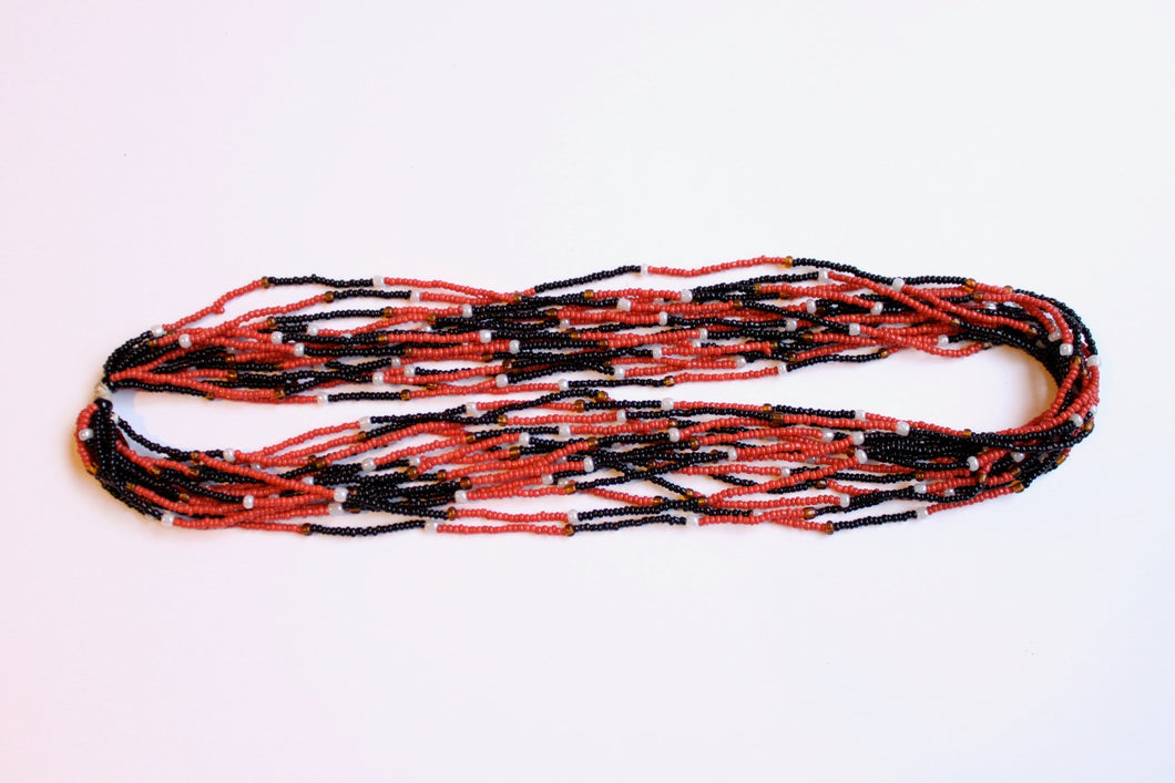 14 Strand Necklace - Red, Black & Pearl