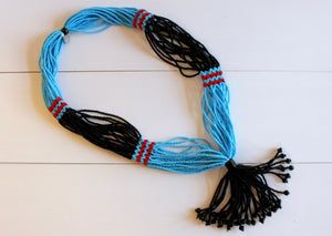 Nuer Tassel Necklace - Black & Aqua