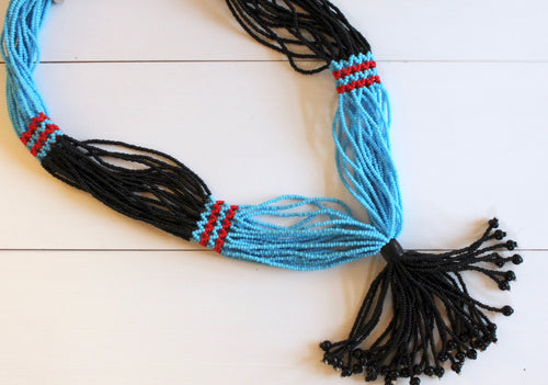 Nuer Tassel Necklace - Black & Aqua