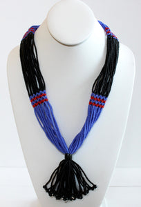 Nuer Tassel Necklace - Black & Medium Blue