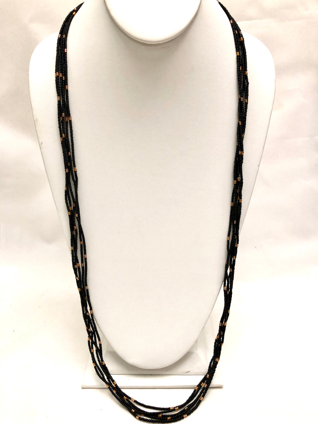 5 Strand Long Necklace - Black & Gold