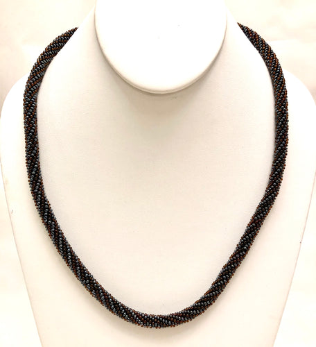 Knitted Rope Necklace - Pewter & Brown