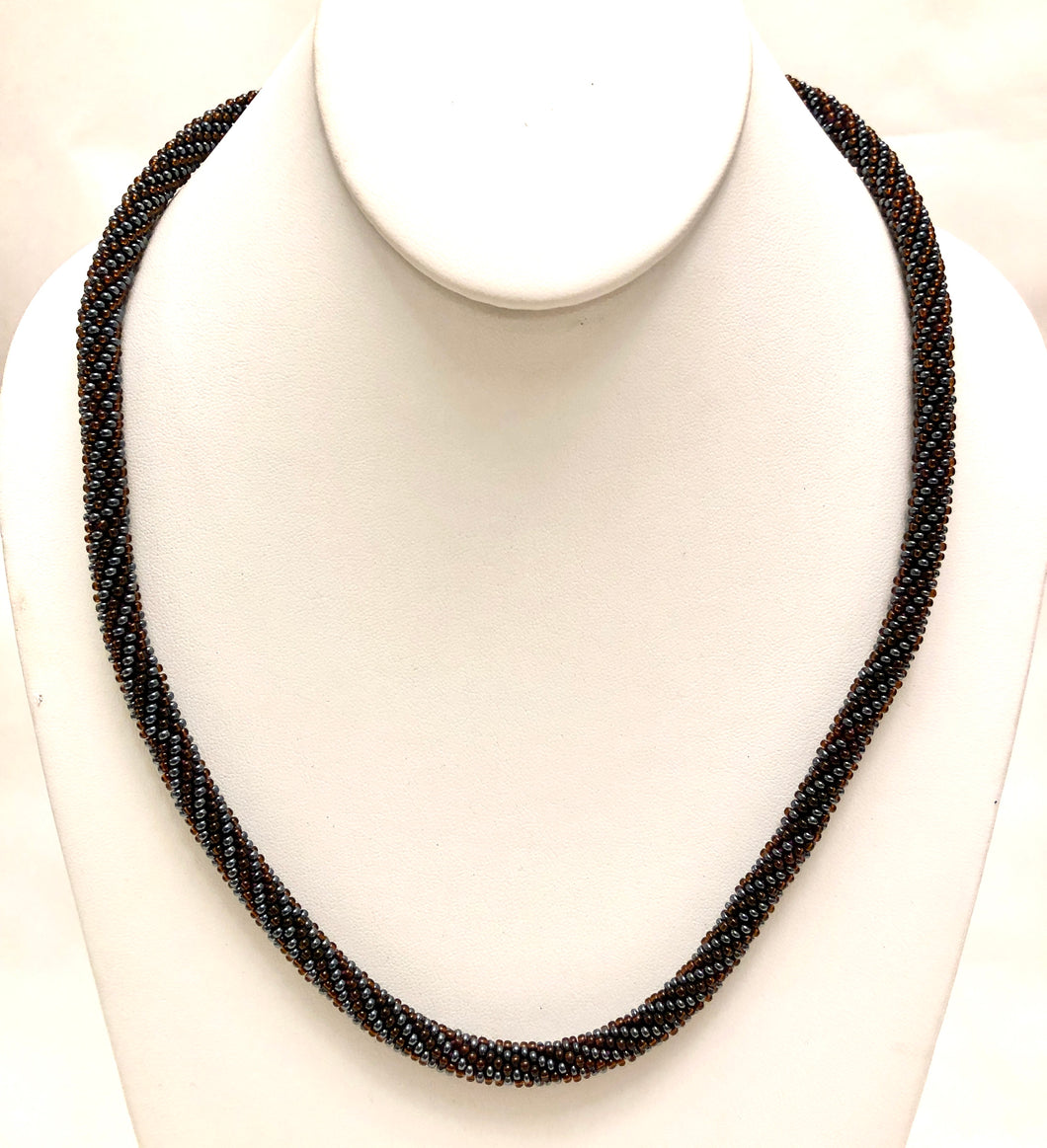 Knitted Rope Necklace - Pewter & Brown