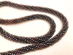 Knitted Rope Necklace - Pewter & Brown