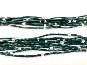 5 Strand Long Necklace -  Dark Green & Clear