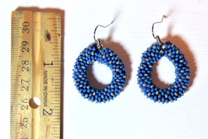 Knitted Hoop Earrings - Blue & Gray