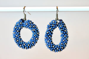 Knitted Hoop Earrings - Blue & Gray