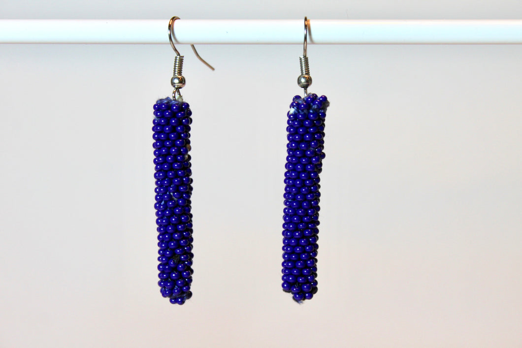 Knitted Column Earrings - Navy Blue